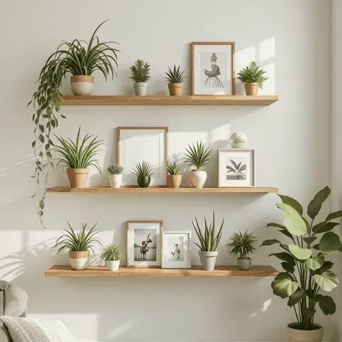 Floating Shelves with Plants