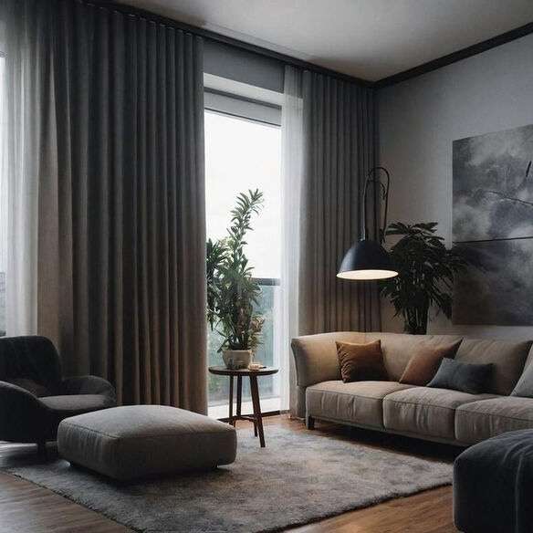 Curtains hung wider than the window to make the living room window look larger.