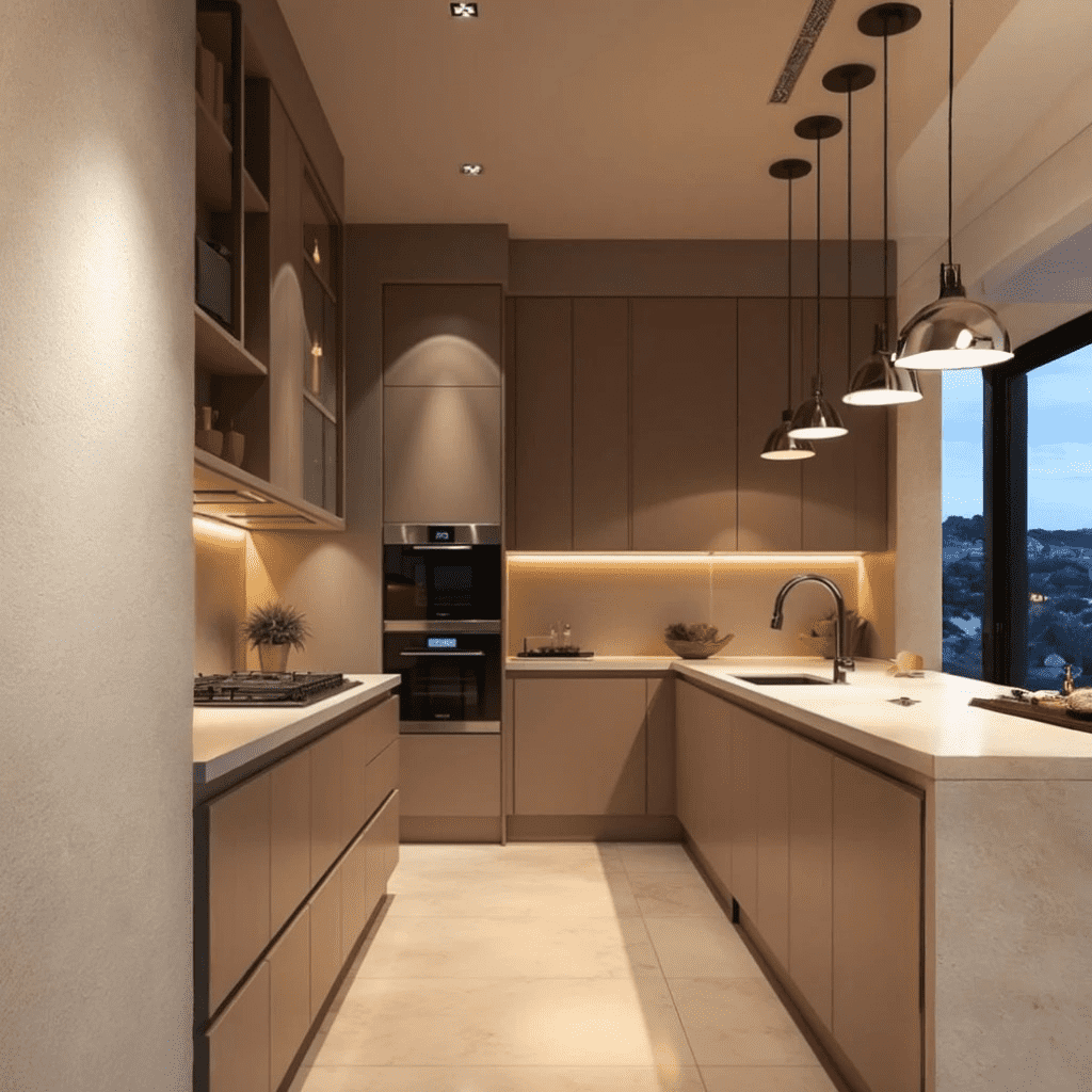A combination of pendant, recessed, and under-cabinet lights used in a layered lighting kitchen design